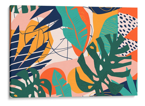 Quadro Decorativo Abstrato Folhas Tropical Canvas 100x150 Cm