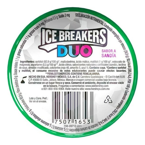 Pastillas Refrescantes Ice Breakers Duo Sabor Sandía 36 G