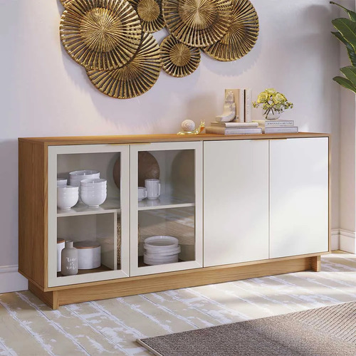 Buffet Aparador Decorativo 160cm Gunga G73 - Gran Belo Cor Off White/freijó