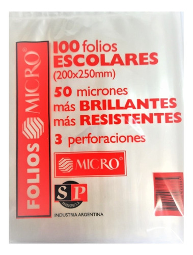 Folio Micro Escolar N° 3 X100 50 Micrones Cristal