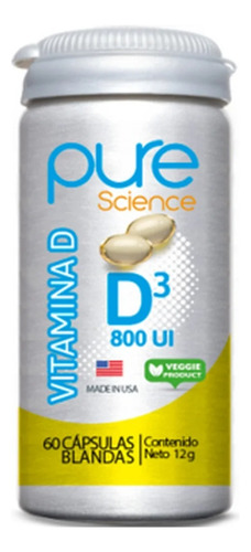 Pure Science Vitamina D3 60 Cápsulas Blandas 800ui