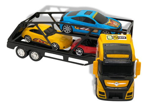 Caminhão De Brinquedo Cegonha Grande + 3 Carrinhos Amarelo
