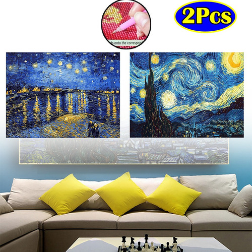 Pintura De Diamante 5d De Noche Estrellada Diy, 2 Piezas