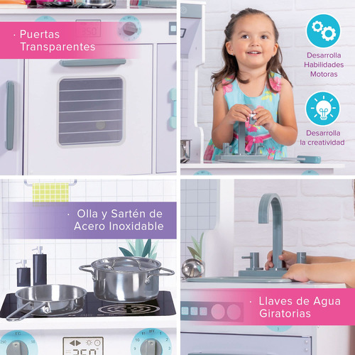 Cocina De Madera Para Niños Con Accesorios Color Blanco