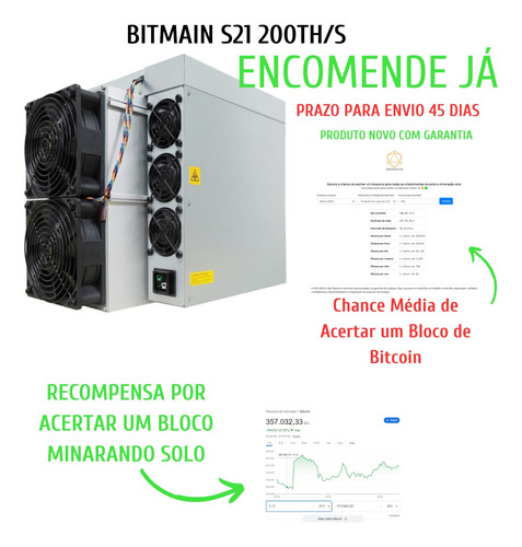 Mineradora Bitcoin Asic Bitmain Antminer S21 200th/s Sha-256