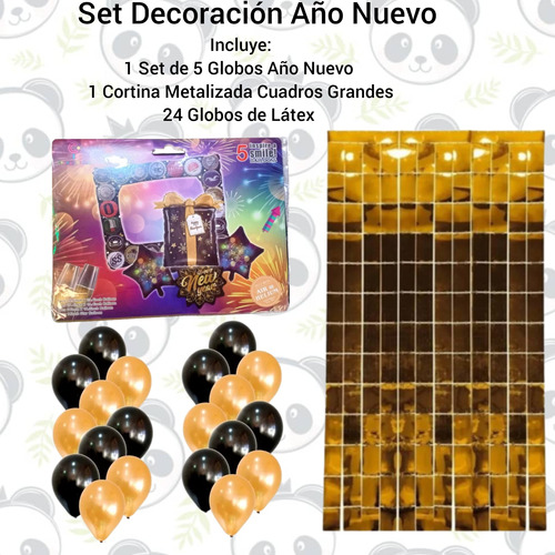 Combo Decoración Cortina Globos Año Nuevo Feliz Año