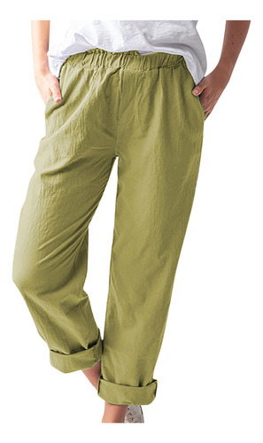 Pantalón Recto Casual Cómodo Con Cintura Elástica Para Mujer