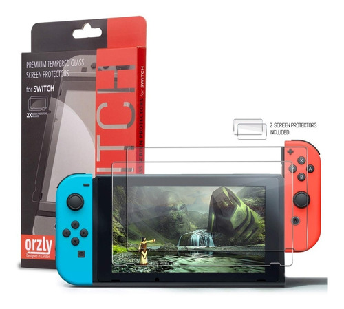 Pack 2u Vidrio Templado Para Nintendo Switch Glass Originales Orzly 0.24mm Dureza 9h Anti-rayaduras Con Paño Film