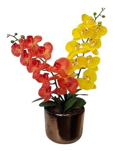 Arranjo De Flores Artificiais Com Orquídeas Em Vaso Cerâmico