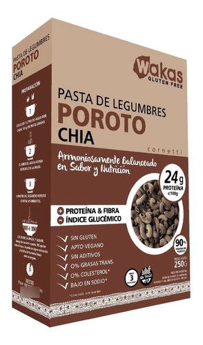 Pasta Fideos De Legumbres Wakas Poroto S/gluten 20x250g Ctas