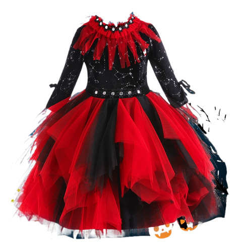 Halloween Negro Y Rojo Vampiro Reina Bruja Cosplay Traje