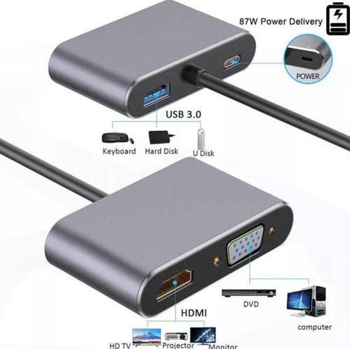 Adaptador 4 En 1 Usb-c Hub A Vga Hdmi