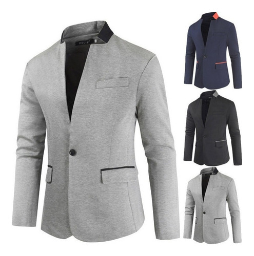 Chaqueta Saco Blazer De Corte Ajustado Con Cuello Mao Ca [u]