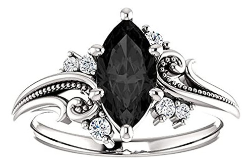 Anillo Filigrana Negra Marquesa Con Acabado Oro Blanco Diseñ