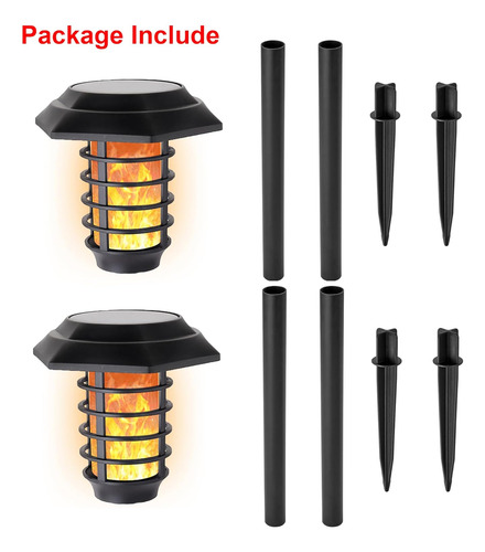 Paquete De 2 Luces Solares De Llama Para Exteriores, Luces D