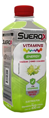 SUEROX Vitamins Energy Sabor Manzana Verde y Limón 630ml 12 pack