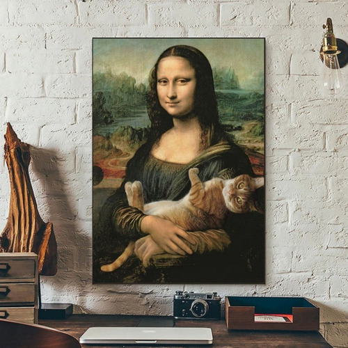 Cuadro Decorativo Mona Lisa Con Gato Arte Canvas 35x55cm