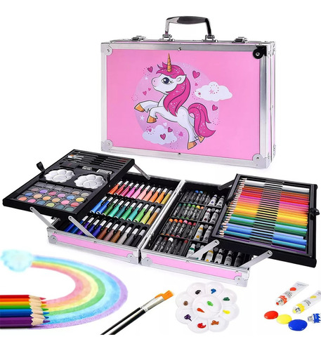 Set Valija Metálica Arte Escolar Didáctico 145 Piezas 