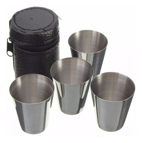 Vasos de aperitivo Cj 200 de acero inoxidable con funda, 150 ml, color acero inoxidable cromado, color acampada