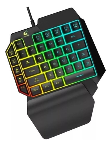 Teclado De Una Mano Gamer Color Negro Con Luz