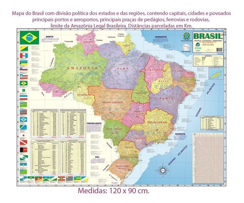 Mapa Brasil Grande Politico Rodovia 120x90 Cm Enrolado Atual