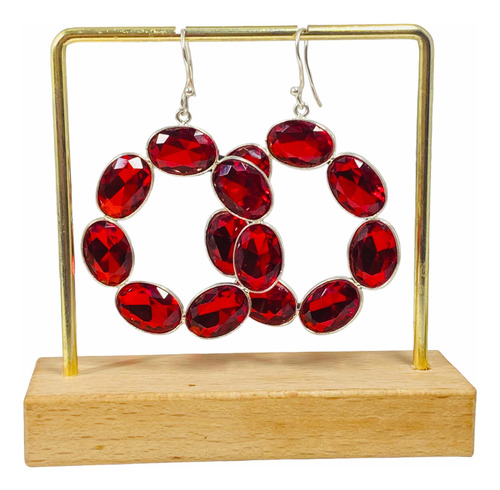 Aros Plata 925 Granate Rojo Natural Circulares