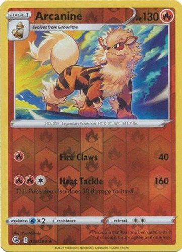 Arcanine 033/264 Reverse Holo Raro Pokemon Tcg