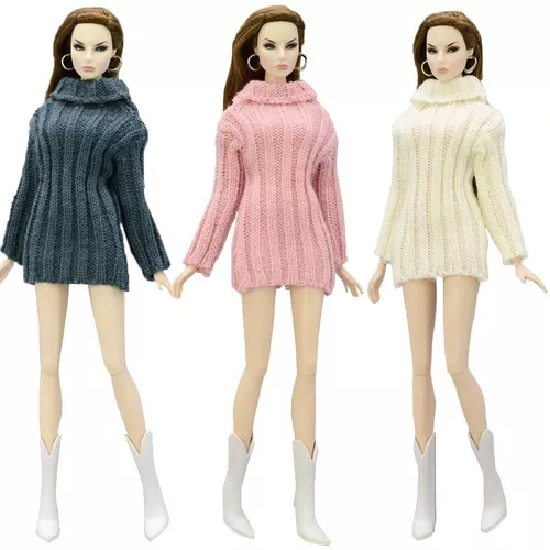 Blusa Vestido P/ Boneca Barbie Sapatos Roupa Inverno Fashion