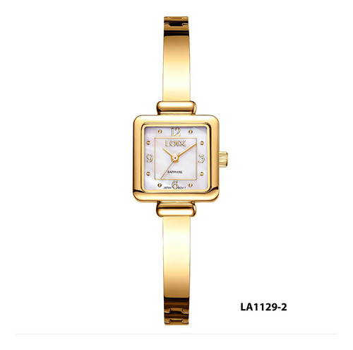 Reloj Mujer Loix La1129-2 Dorado Con Tablero Blanco Cuadrado