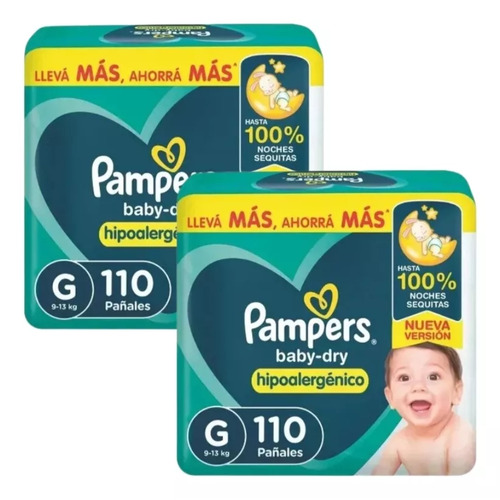 Combo Pañales Pampers Baby Dry G X 220 Unidades