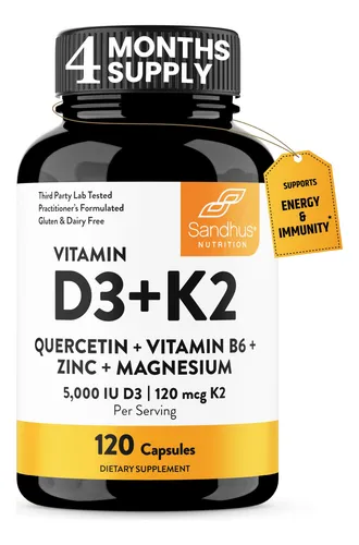 Vitamina D3 K2 5000 Ui Capsulas 120 Unidades | Magnesio, Vit