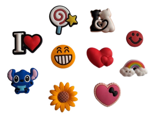 10 Charms Dijes Pins Corazón Emoji Maravilla Arcoíris Stich