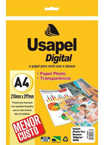 Papel Fotográfico Inkjet A4 Photo Pro 180g Pct 50fls Usapel Cor Outro