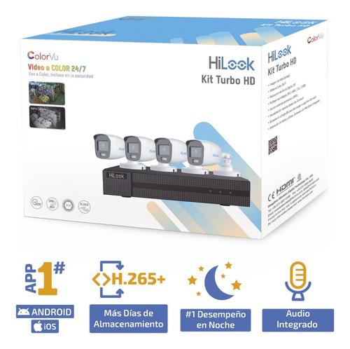 Hilook Kit De Camaras De Seguridad Exterior Con Micrófono Integrado Hl-1080-cv/a 4 Cámaras Bala De Video Vigilancia Turbohd 1080p Cctv Colorvu Blanco