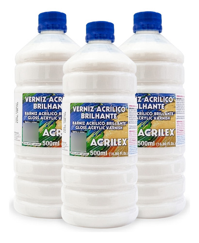 Kit 3x Verniz Acrílico Brilhante 500ml Acrilex Cor Leitoso