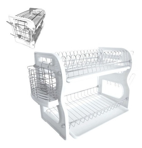 Secaplato Escurridor Acero Inoxidable Cromado Doble Bandeja