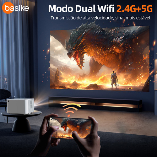 Basike Projetor Hd 4k Android 11 Full 1080p Bluetooth 5.0 Wifi 2.4g + 5g 12000lm Projetor,cinema Em Casa,mini Projetor Inteligente Portátil Compatível Com Ios/android,autofoco