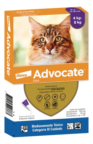 Antipulgas Advocate Gatos 4 A 8 Kg 3 Pipetas