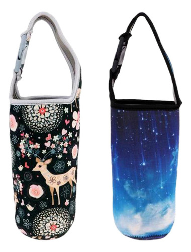2 Bolsas De Neopreno Para Portavasos, Verde Oscuro Y Cielo