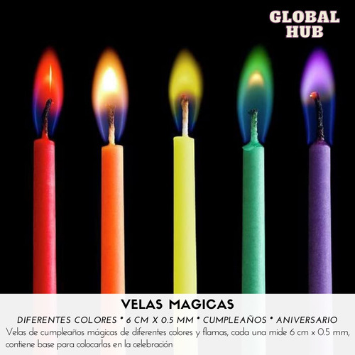 Kit 12 Velas Pastel Cumpleaños Colores Mágicos Decoración
