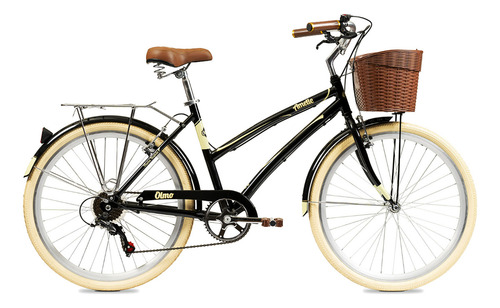 Bicicleta Urbana Olmo Amelie Plume R26 18 6v Frenos V-brakes Cambio Shimano Tourney Tz500 Color Negro Con Pie De Apoyo