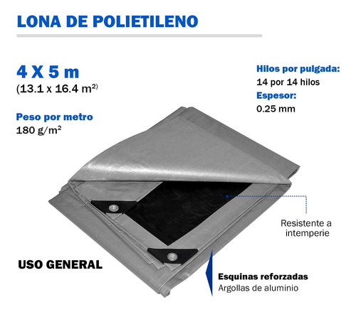 Lona De Polietileno Reforzada Surtek Lr4x5 4mx5m