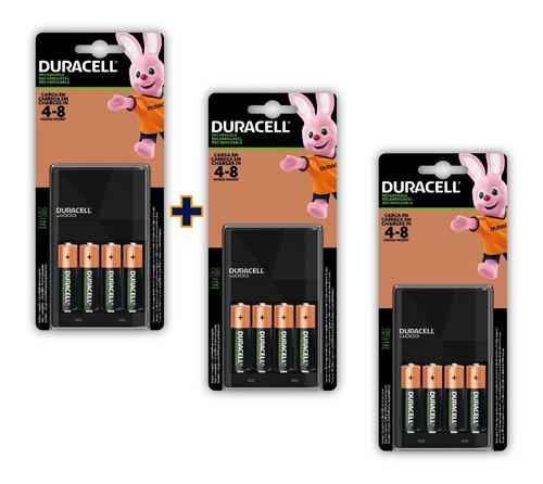 3 Cargadores Pila Recargable Duracell Aa/aaa +12 Baterias Aa