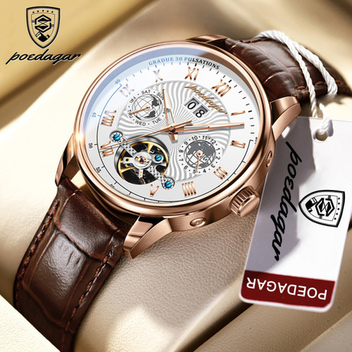 Relojes Mecánicos Poedagar Tourbillon Calendar Color Del Bisel Rose White