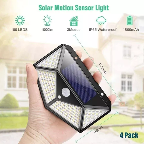 FOCO EXTERIOR SOLAR SENSOR MOVIMIENTO BATERIA 100 LEDS