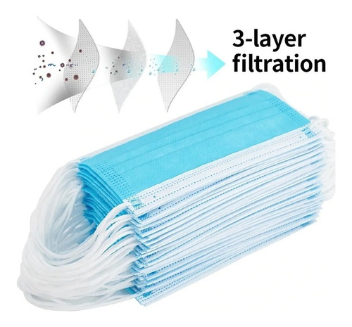 Imagem 4 de 4 de Mascara Azul P/ Adultos Caixa C/50 Unidade + Pronta Entrega