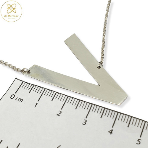 Imagen 4 de 5 de Cadena Plata Rollon Con Letra Inicial V Grande 30 X 40mm