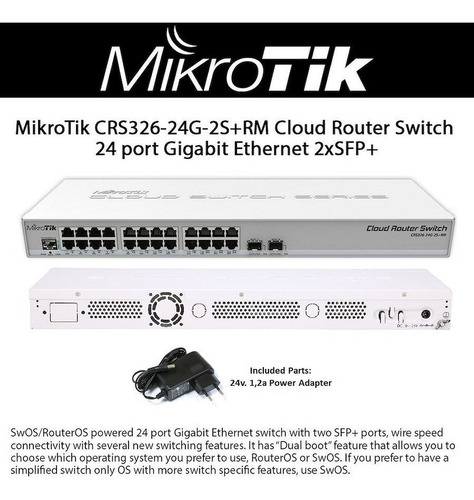 Imagen 3 de 6 de Cloud Router Sw Mikrotik Crs326-24g-2s+rm 24 Giga 2sfp+