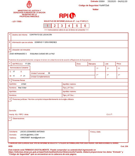 Informe Dominio Inmueble Rpi Caba Lsc Gestoria Inmobiliaria