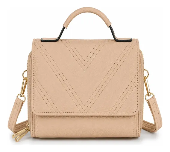 Bolsa Feminina Transversal Média Bordada Com Alça De Mao